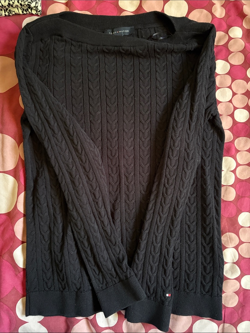 Tommy Hilfiger Black Cable Knit Crewneck Sweater